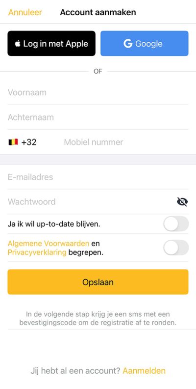 Account aanmaken in de Taxi.eu app